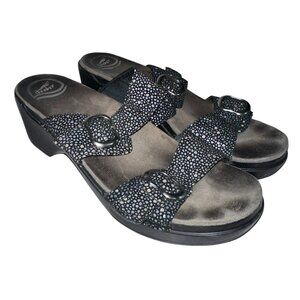 Dansko Black Pattern Sophie Platform Sandal Comfort Clog Womens 40 Or 9.5-10